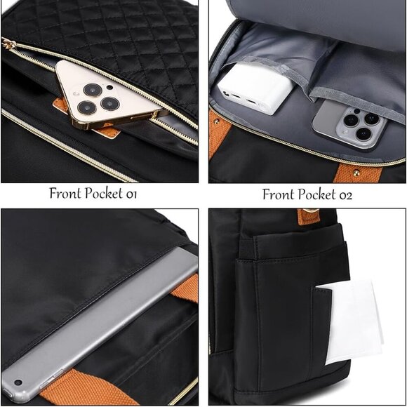 Women's Quilted Tote Bag with Multiple Pockets Water-Resistant Polyester - Picture 4 of 6